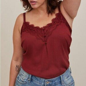 🆕 NWT torrid 4 Red Brown Ava Stretch Challis Lace Trim Cami 26 28 4XL XXXXL